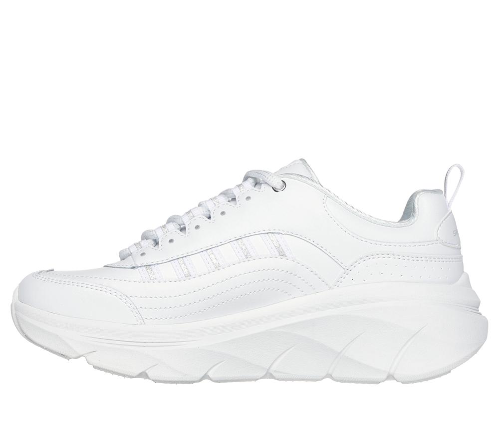 Women Skechers Relaxed Fit: D'Lux Walker 2.0 - Golden Step Lace Up Shoes White / Silver  USA |  7653-MXVJF