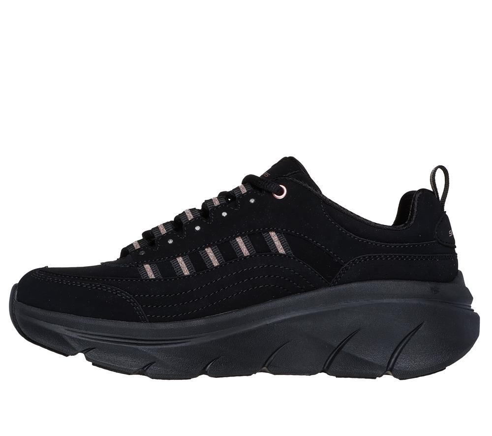 Women Skechers Relaxed Fit: D'Lux Walker 2.0 - Golden Step Lace Up Shoes Black / Rose Gold  USA |  7615-MJPLW