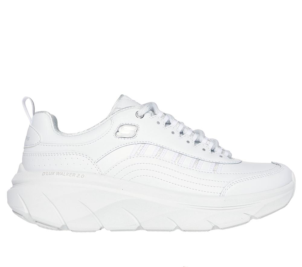 Women Skechers Relaxed Fit: D\'Lux Walker 2.0 - Golden Step Sneakers White / Silver  USA |  1403-VZWYC