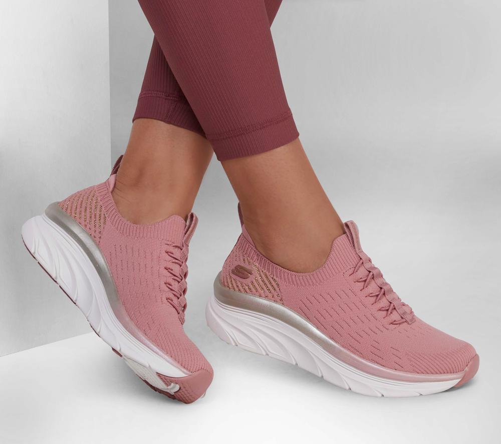Women Skechers Relaxed Fit: D'Lux Walker - Let it Glow Slip On Shoes Rosegold  USA |  6914-YXVMU