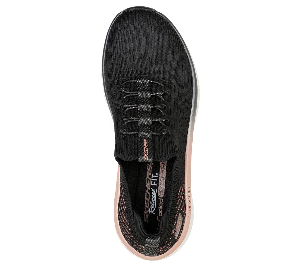 Women Skechers Relaxed Fit: D'Lux Walker - Let it Glow Slip On Shoes Black / Rose Gold  USA |  0925-YAZHF
