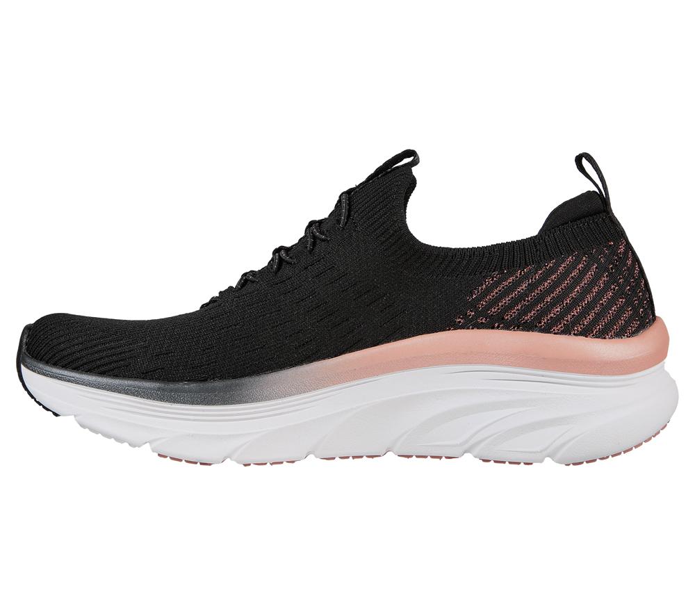 Women Skechers Relaxed Fit: D'Lux Walker - Let it Glow Slip On Shoes Black / Rose Gold  USA |  0925-YAZHF