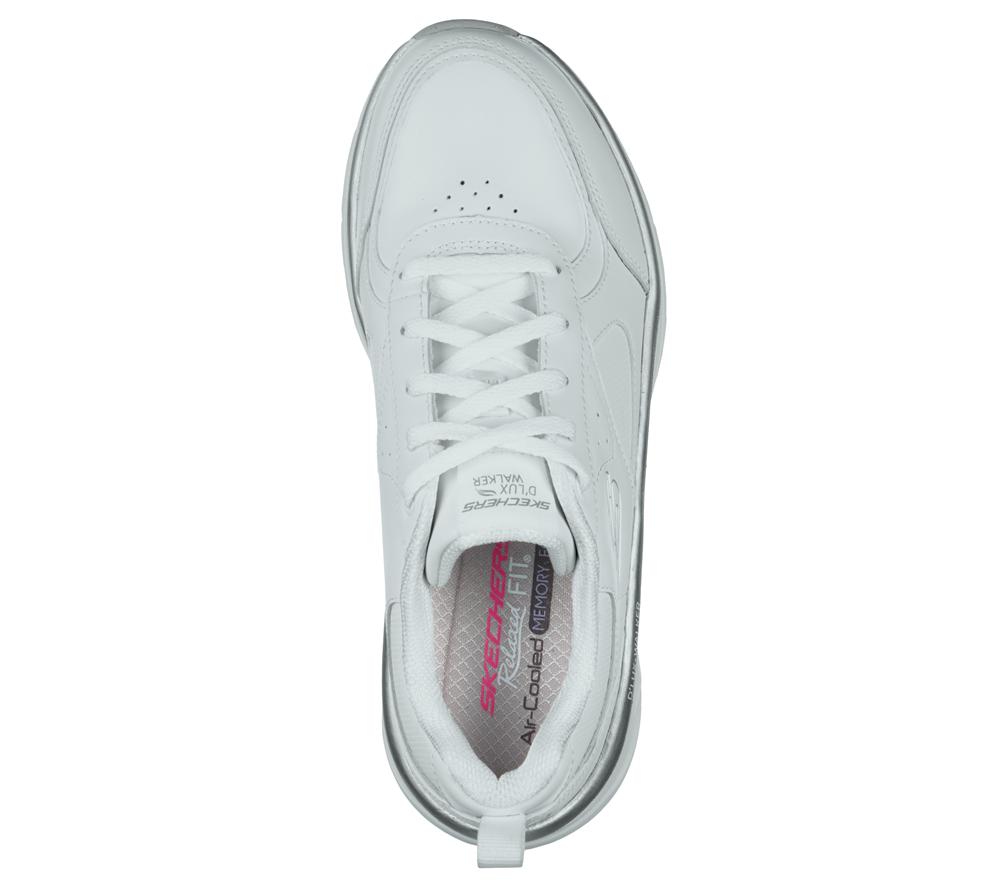 Women Skechers Relaxed Fit: D'Lux Walker - Timeless Path Lace Up Shoes White / Silver  USA |  3901-QCHJT