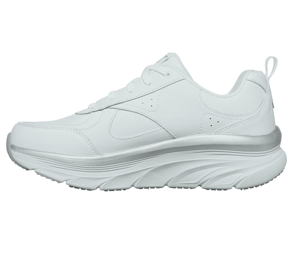 Women Skechers Relaxed Fit: D'Lux Walker - Timeless Path Lace Up Shoes White / Silver  USA |  3901-QCHJT