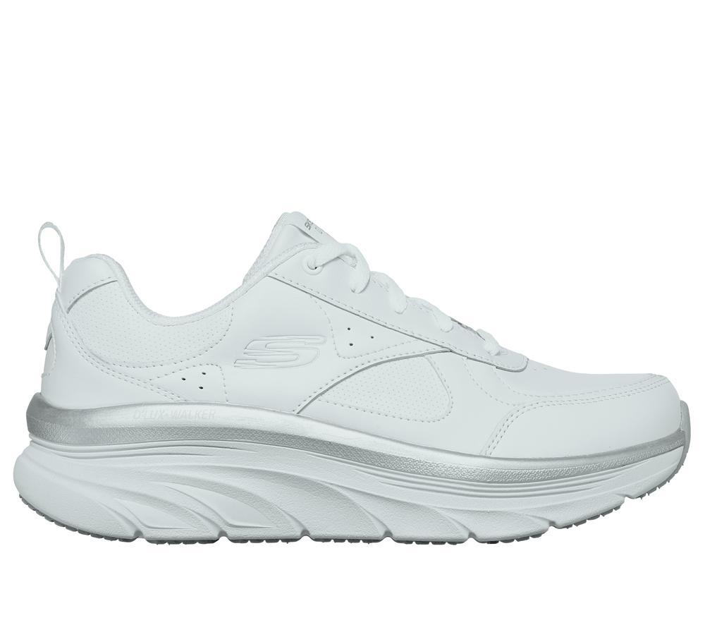 Women Skechers Relaxed Fit: D\'Lux Walker - Timeless Path Lace Up Shoes White / Silver  USA |  3901-QCHJT