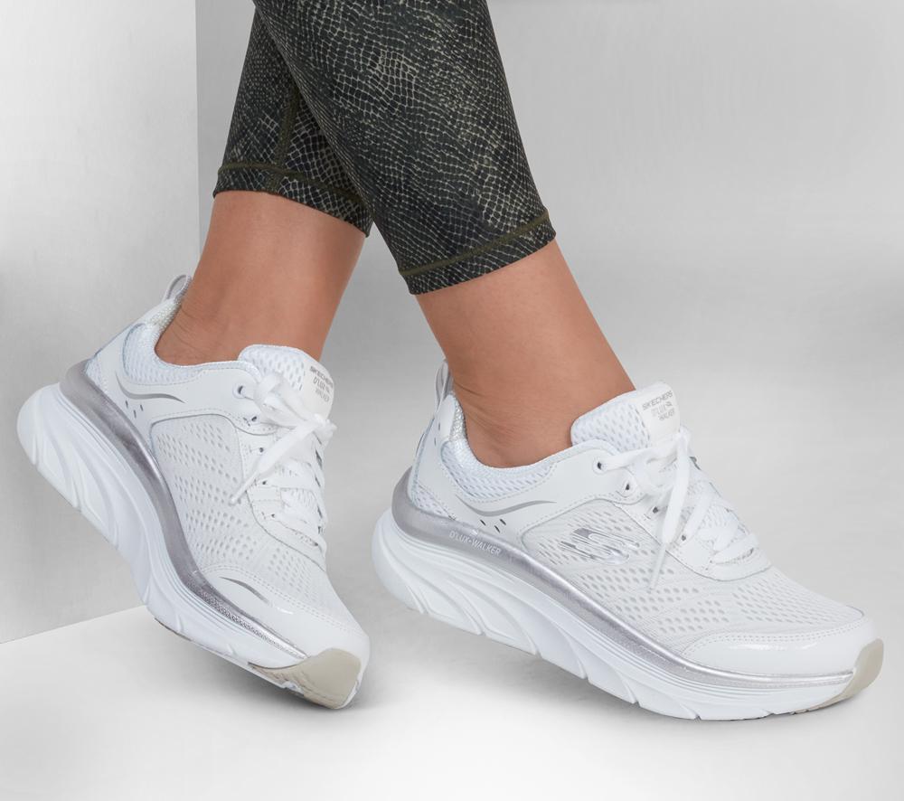 Women Skechers Relaxed Fit: D'Lux Walker - Infinite Motion Lace Up Shoes White / Silver  USA |  0261-KPGSX