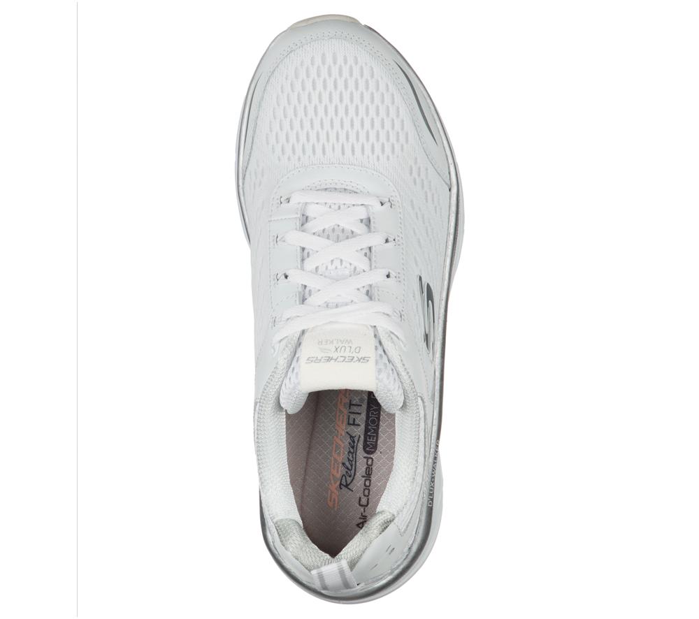 Women Skechers Relaxed Fit: D'Lux Walker - Infinite Motion Lace Up Shoes White / Silver  USA |  0261-KPGSX