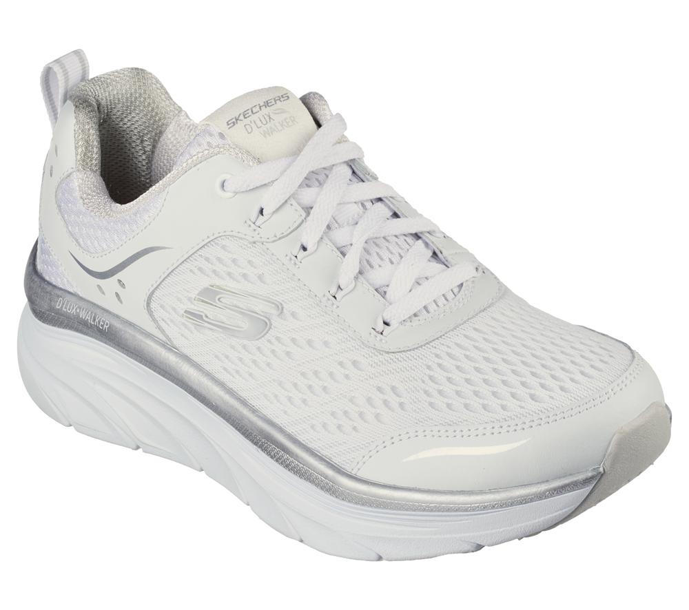 Women Skechers Relaxed Fit: D'Lux Walker - Infinite Motion Lace Up Shoes White / Silver  USA |  0261-KPGSX