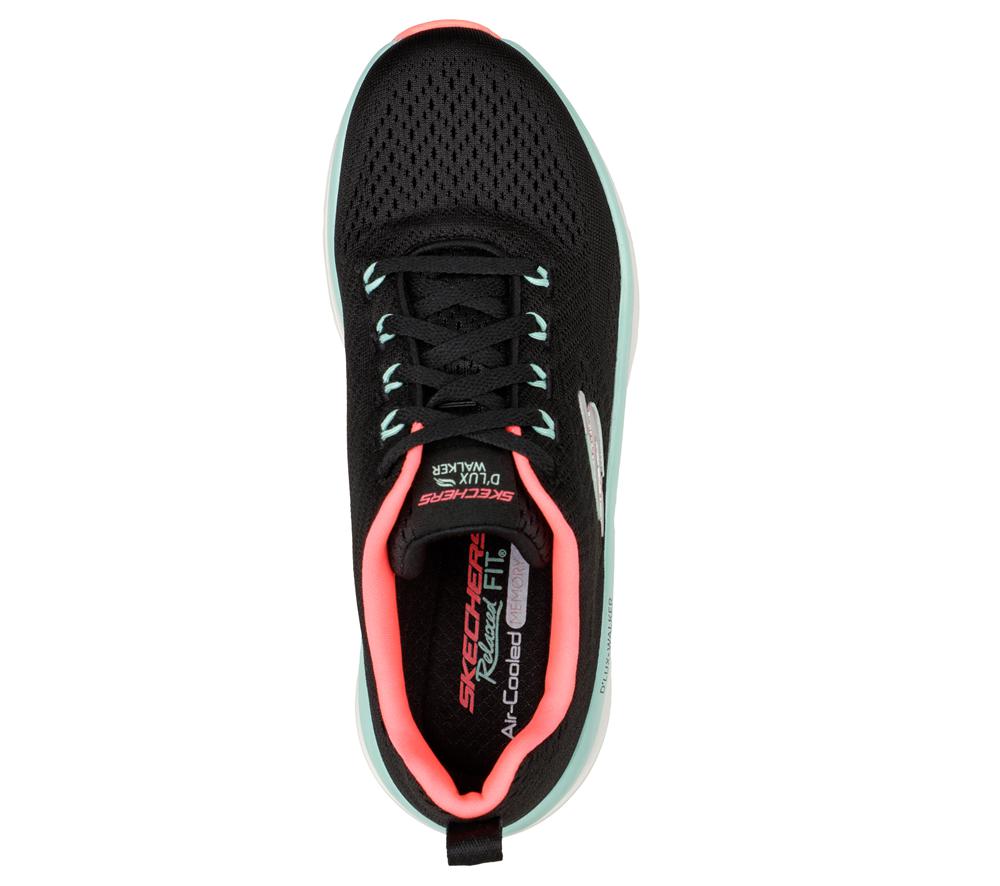 Women Skechers Relaxed Fit: D'Lux Walker - Fresh Finesse Lace Up Shoes Black / Mint  USA |  7831-MFGQP