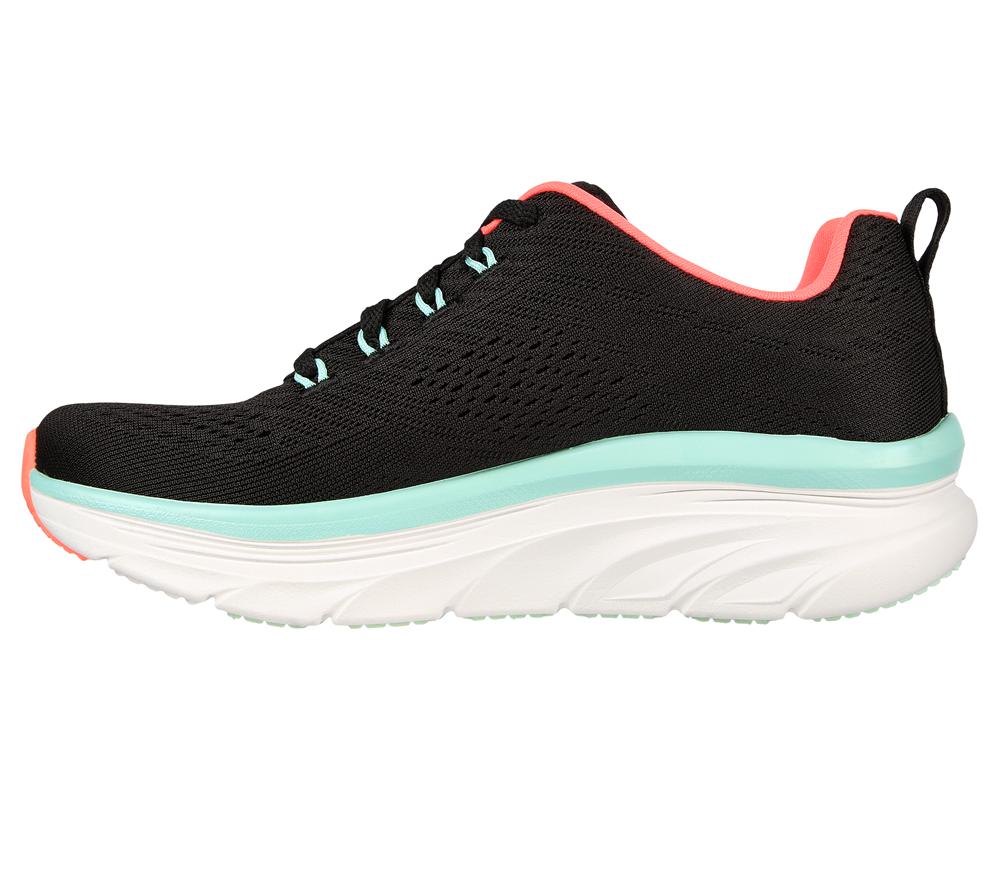 Women Skechers Relaxed Fit: D'Lux Walker - Fresh Finesse Lace Up Shoes Black / Mint  USA |  7831-MFGQP