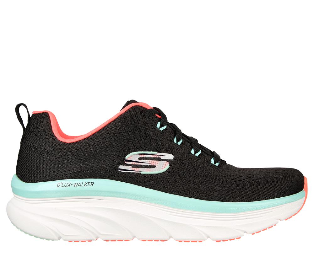 Women Skechers Relaxed Fit: D\'Lux Walker - Fresh Finesse Lace Up Shoes Black / Mint  USA |  7831-MFGQP