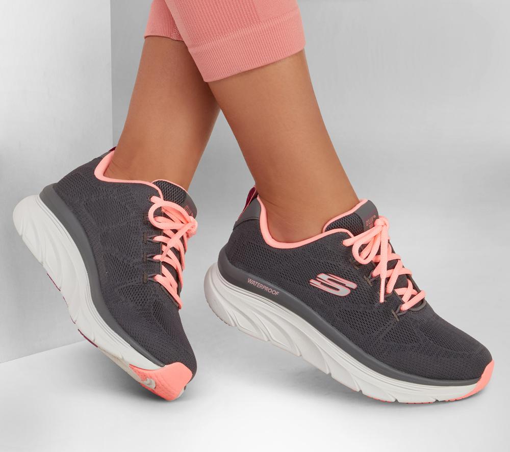 Women Skechers Relaxed Fit: D'Lux Walker - Get Oasis Lace Up Shoes Charcoal / Coral  USA |  0985-MJFZC