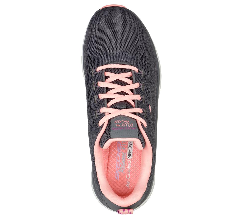 Women Skechers Relaxed Fit: D'Lux Walker - Get Oasis Lace Up Shoes Charcoal / Coral  USA |  0985-MJFZC