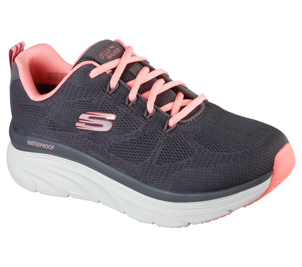 Women Skechers Relaxed Fit: D'Lux Walker - Get Oasis Lace Up Shoes Charcoal / Coral  USA |  0985-MJFZC