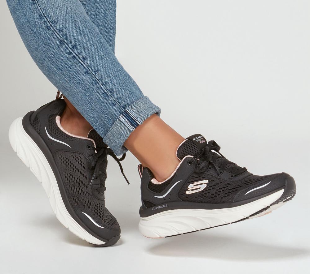 Women Skechers Relaxed Fit: D'Lux Walker - Infinite Motion Sneakers Black / Pink  USA |  7459-RLJNI