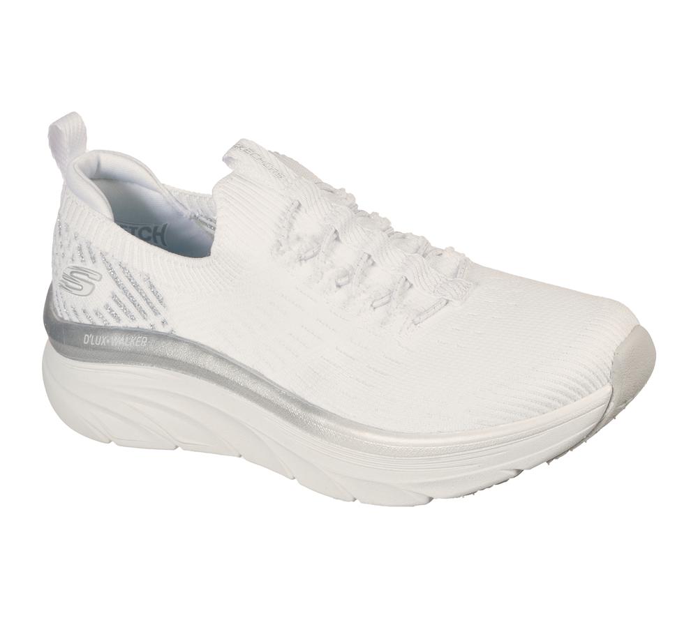 Women Skechers Relaxed Fit: D\'Lux Walker - Let it Glow Sneakers White / Silver  USA |  8104-GKFLW