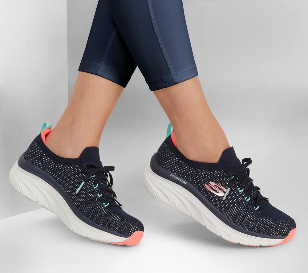 Women Skechers Relaxed Fit: D'Lux Walker - Refreshing Mood Slip On Shoes Navy  USA |  3154-CFDPI