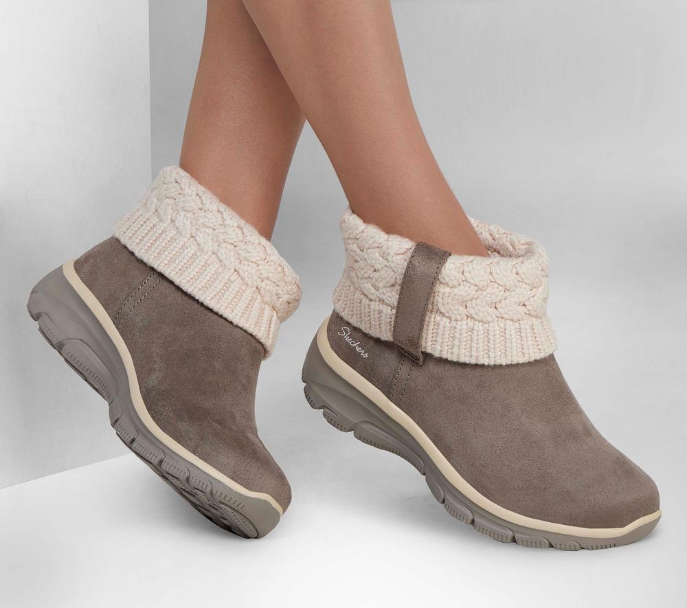 Women Skechers Relaxed Fit: Easy Going - Cozy Weather Boots Taupe Brown  USA |  9036-CAFGN