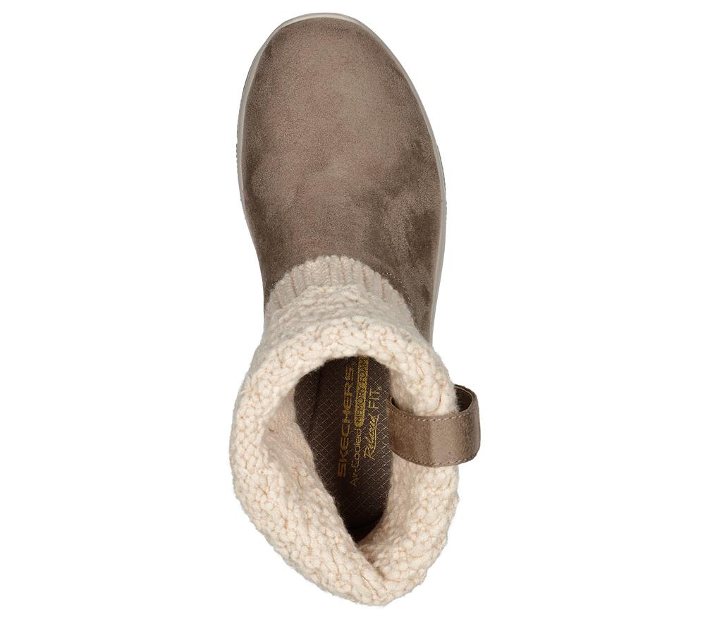 Women Skechers Relaxed Fit: Easy Going - Cozy Weather Boots Taupe Brown  USA |  9036-CAFGN