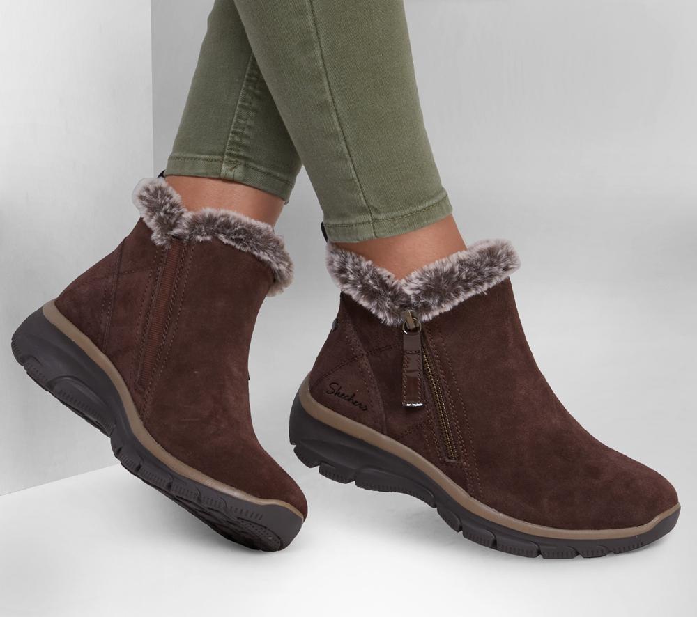 Women Skechers Relaxed Fit: Easy Going - High Zip Boots Chocolate Brown  USA |  8235-YMJVB