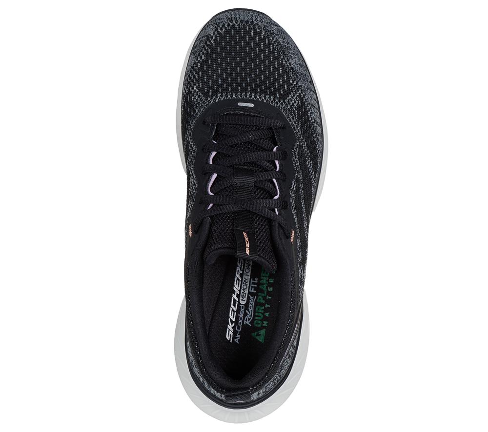 Women Skechers Relaxed Fit: Edgeride - Power Flow Lace Up Shoes Black / Lavender  USA |  2359-MGUQK