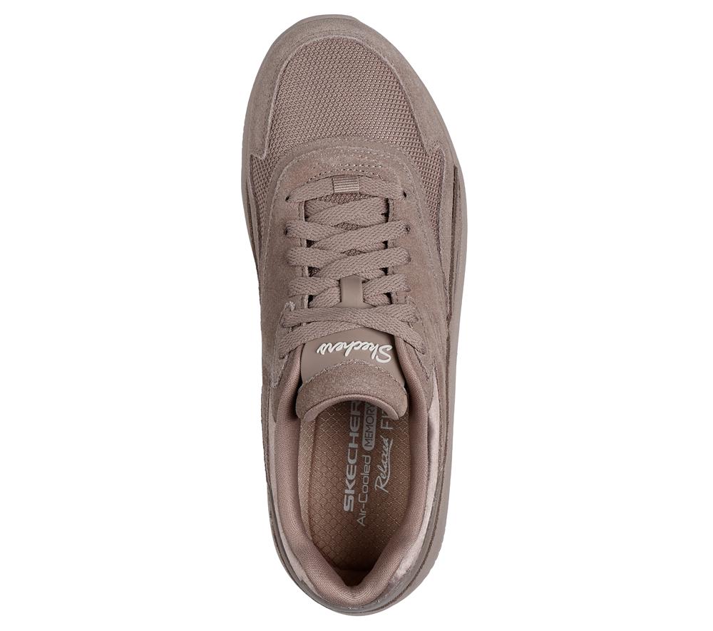 Women Skechers Relaxed Fit: Modern D'Lux - Free Mind Lace Up Shoes Dark Taupe  USA |  2169-CTJKI