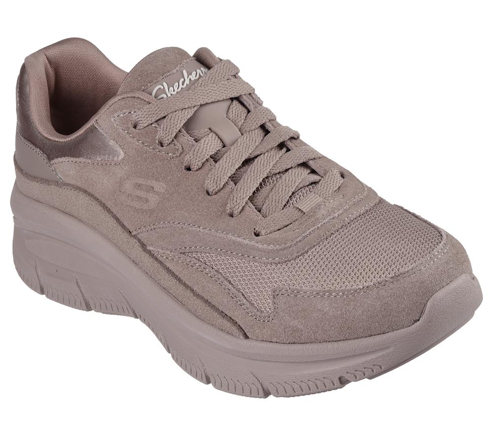 Women Skechers Relaxed Fit: Modern D'Lux - Free Mind Lace Up Shoes Dark Taupe  USA |  2169-CTJKI