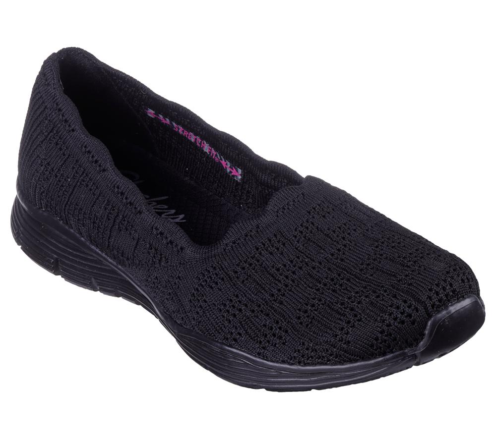 Women Skechers Seager - Higherself Slip On Shoes Black  USA |  9208-OPUFA