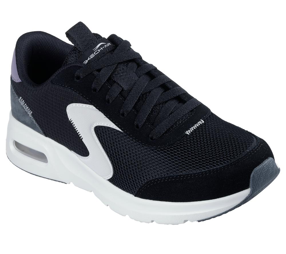 Women Skechers Skech-Air Court - Air Wave Lace Up Shoes Black / White / Grey  USA |  9436-CXBDK