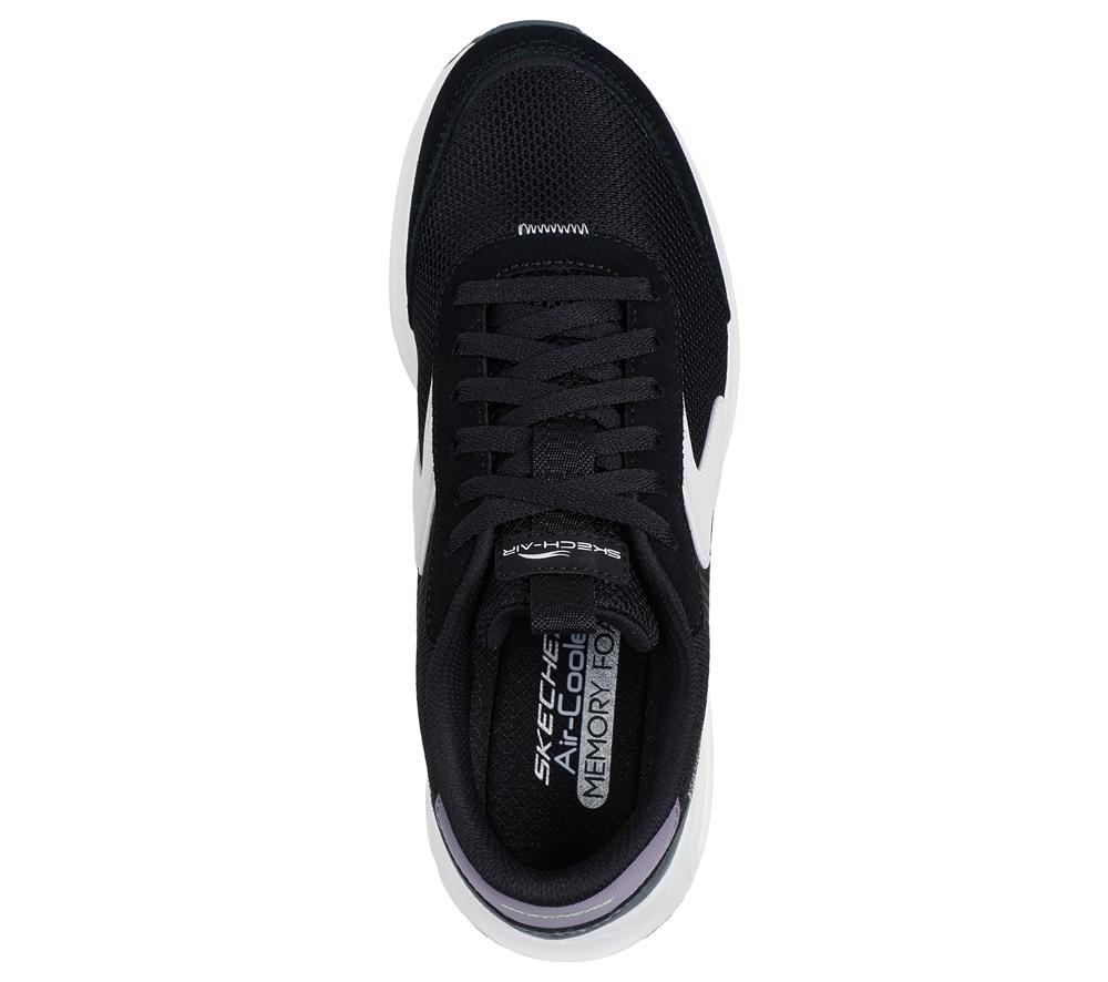 Women Skechers Skech-Air Court - Air Wave Sneakers Black / White / Grey  USA |  2309-MHLCS