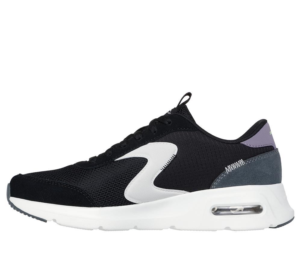 Women Skechers Skech-Air Court - Air Wave Sneakers Black / White / Grey  USA |  2309-MHLCS
