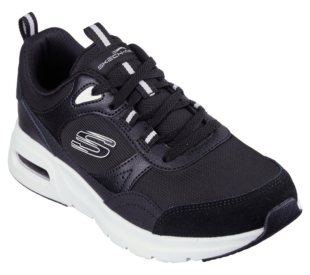 Women Skechers Skech-Air Court - Retro Avenue Lace Up Shoes Black / White  USA |  6438-KAPWI