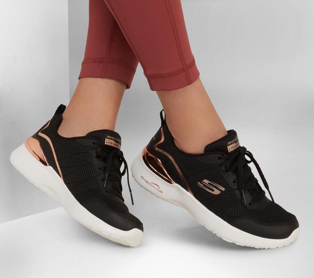 Women Skechers Skech-Air Dynamight - The Halcyon Lace Up Shoes Black / Rose Gold  USA |  0962-BSTQM