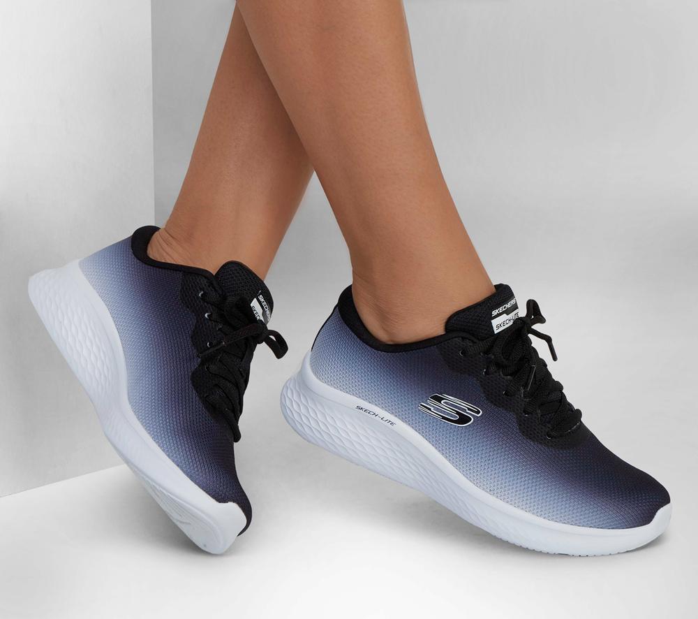 Women Skechers Skech-Lite Pro - Fade Out Lace Up Shoes Black / White  USA |  1624-OLCZF