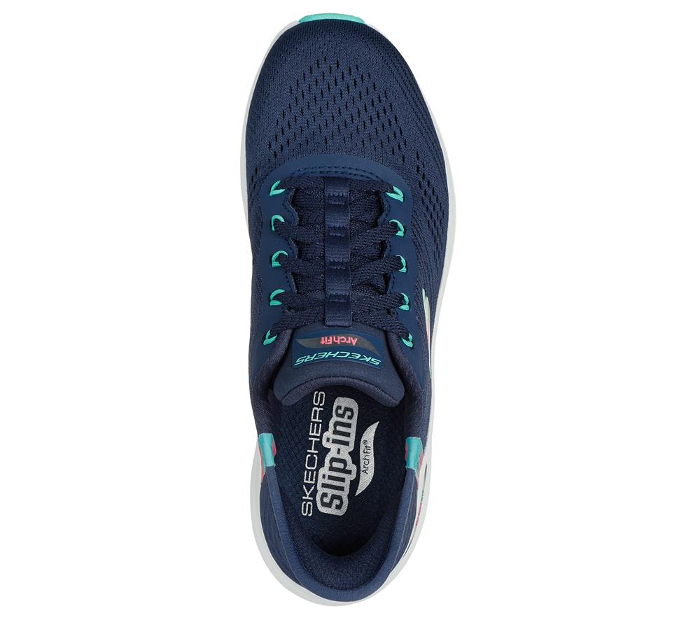 Women Skechers Slip-ins: Arch Fit 2.0 - Easy Chic Slip On Shoes Navy / Turquoise  USA |  9182-DSATN