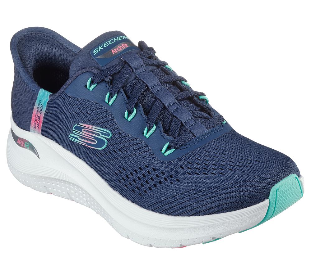Women Skechers Slip-ins: Arch Fit 2.0 - Easy Chic Slip On Shoes Navy / Turquoise  USA |  9182-DSATN