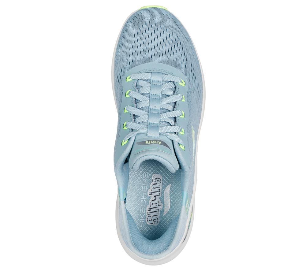 Women Skechers Slip-ins: Arch Fit 2.0 - Easy Chic Slip On Shoes Blue / Lime  USA |  4908-VSFTL
