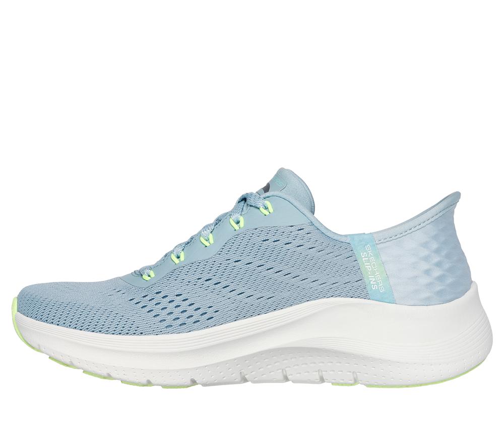 Women Skechers Slip-ins: Arch Fit 2.0 - Easy Chic Slip On Shoes Blue / Lime  USA |  4908-VSFTL