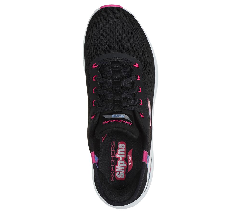 Women Skechers Slip-ins: Arch Fit 2.0 - Easy Chic Slip On Shoes Black / Hot Pink  USA |  0518-VYTMA