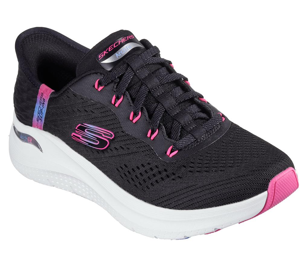 Women Skechers Slip-ins: Arch Fit 2.0 - Easy Chic Slip On Shoes Black / Hot Pink  USA |  0518-VYTMA