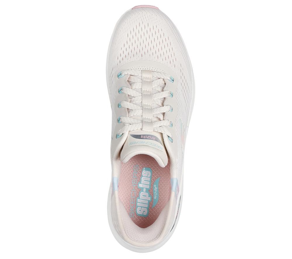 Women Skechers Slip-ins: Arch Fit 2.0 - Easy Chic Lace Up Shoes Natural / Pink  USA |  6247-EHWBV