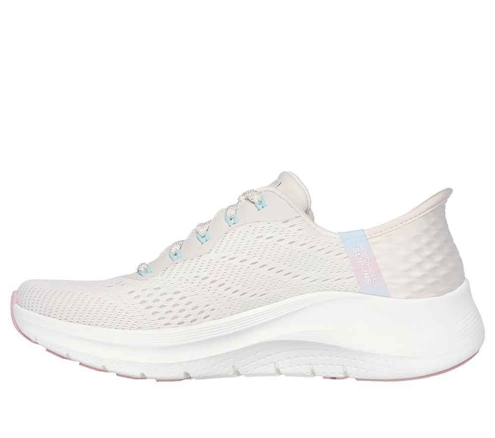 Women Skechers Slip-ins: Arch Fit 2.0 - Easy Chic Lace Up Shoes Natural / Pink  USA |  6247-EHWBV