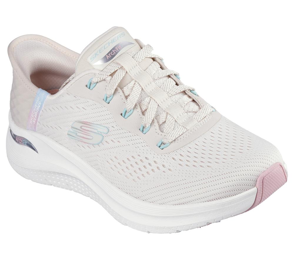 Women Skechers Slip-ins: Arch Fit 2.0 - Easy Chic Lace Up Shoes Natural / Pink  USA |  6247-EHWBV