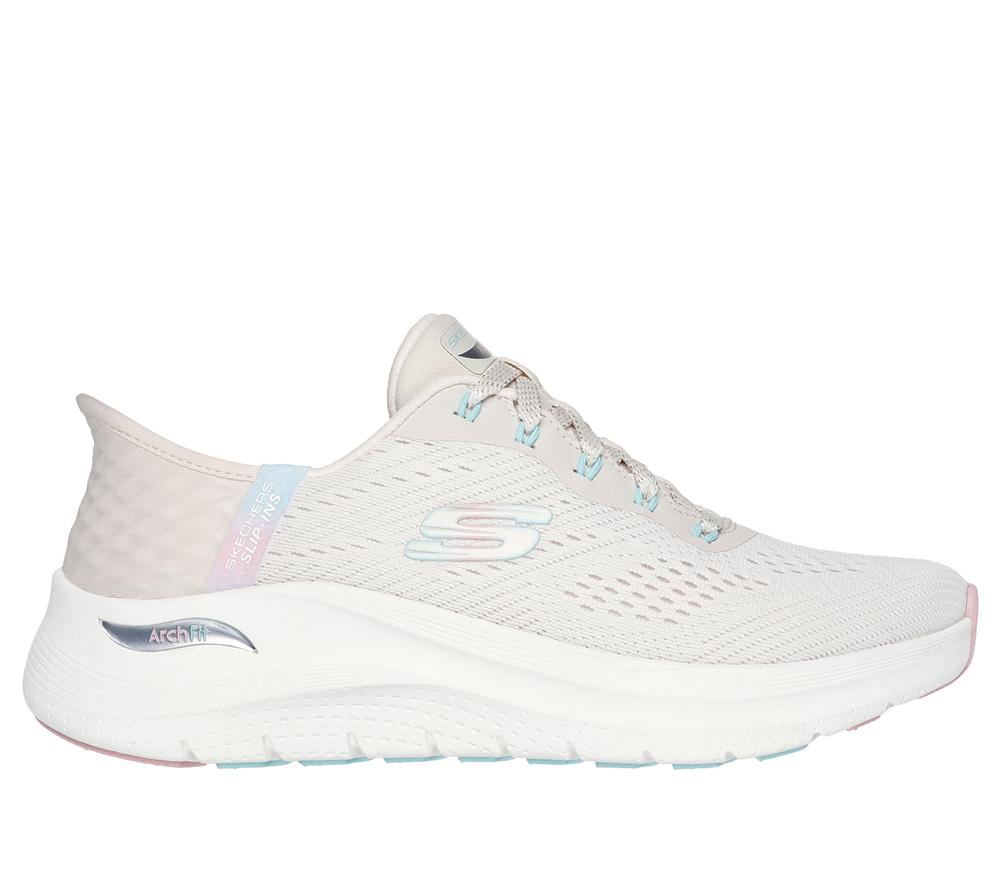 Women Skechers Slip-ins: Arch Fit 2.0 - Easy Chic Lace Up Shoes Natural / Pink  USA |  6247-EHWBV