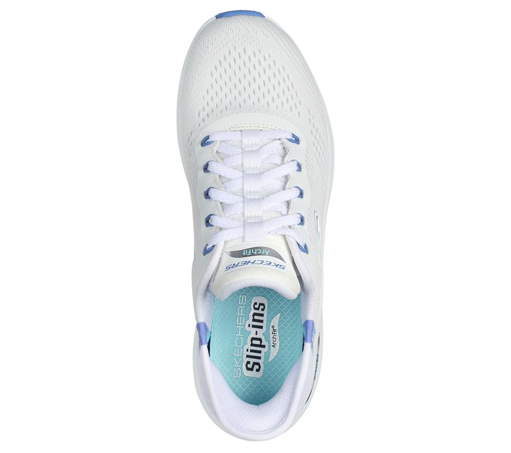 Women Skechers Slip-ins: Arch Fit 2.0 - Easy Chic Hands Free Slip Ins White / Blue  USA |  8729-RYHWZ