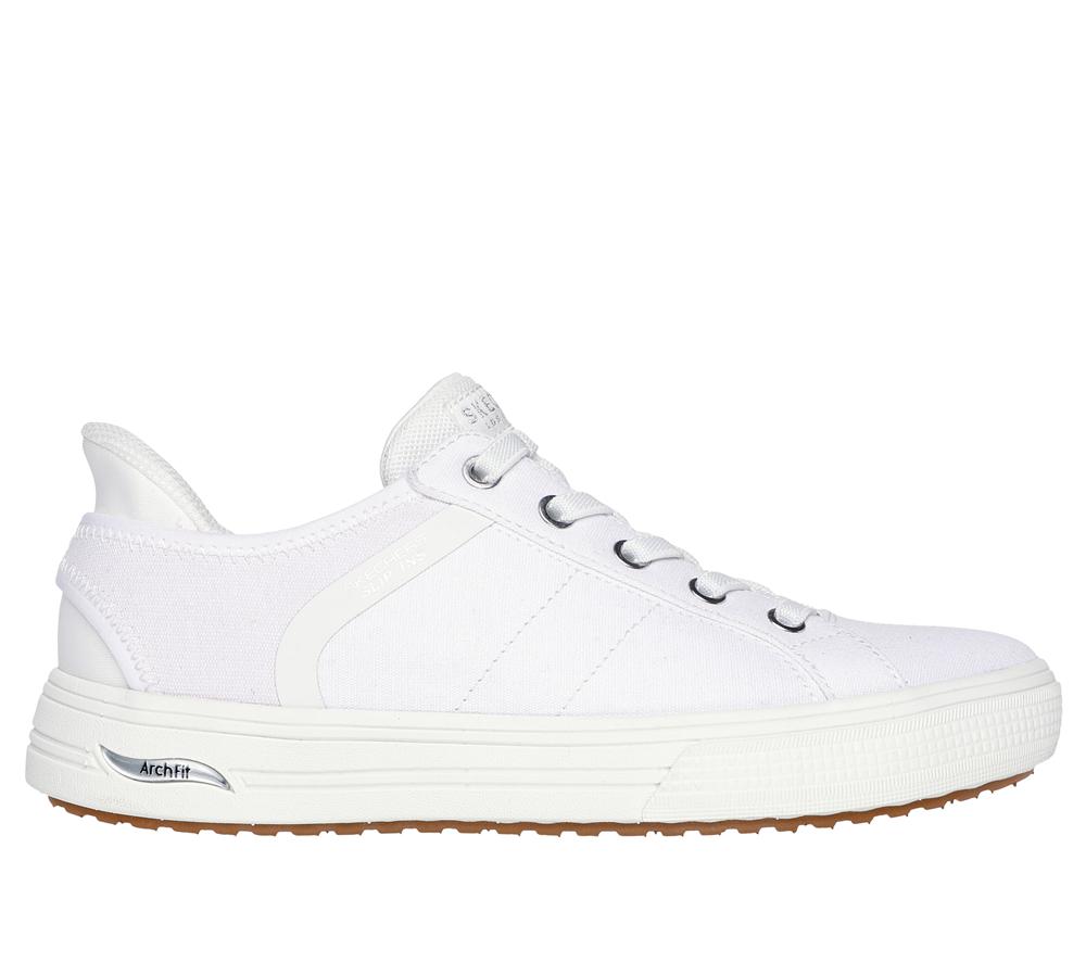Women Skechers Slip-ins: Arch Fit Arcade - Forever Cozy Canvas Shoes White  USA |  2196-DWBVQ