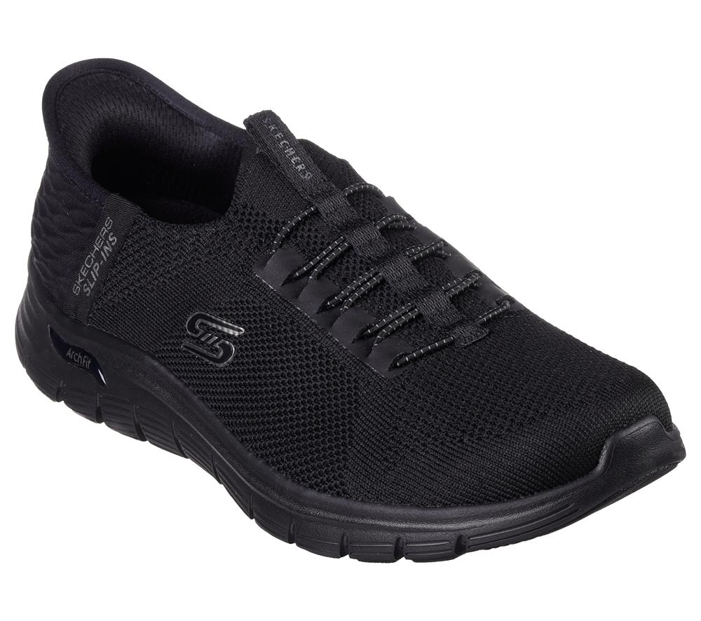 Women Skechers Slip-ins: Arch Fit Vista - Aspiration Slip On Shoes Black  USA |  4153-NOUFR