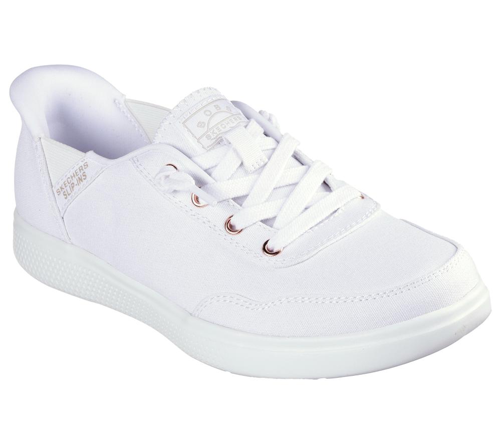 Women Skechers Slip-ins: BOBS Skip Cute - B Cute Sweet Canvas Shoes White  USA |  9238-WSNGC