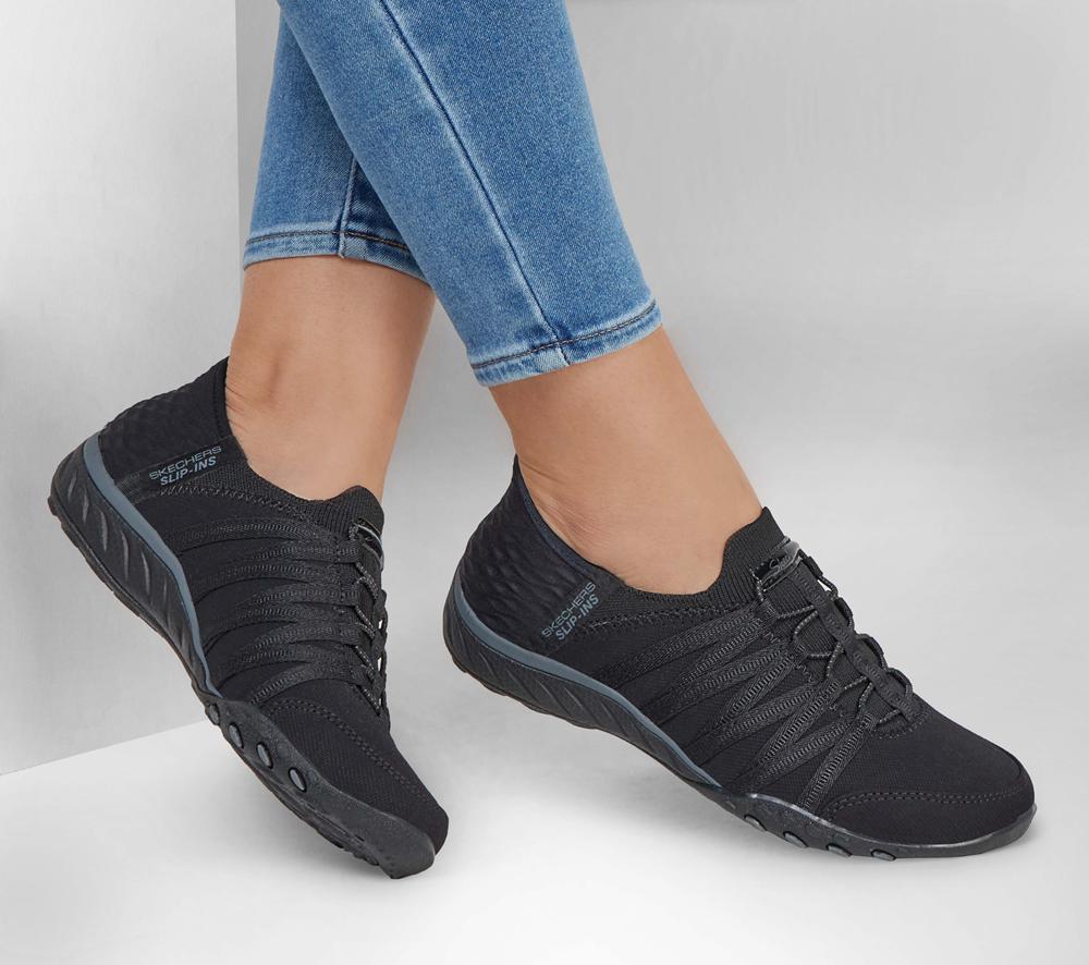 Women Skechers Slip-ins: Breathe-Easy - Roll-With-Me Slip On Shoes Black  USA |  2347-QIUBW