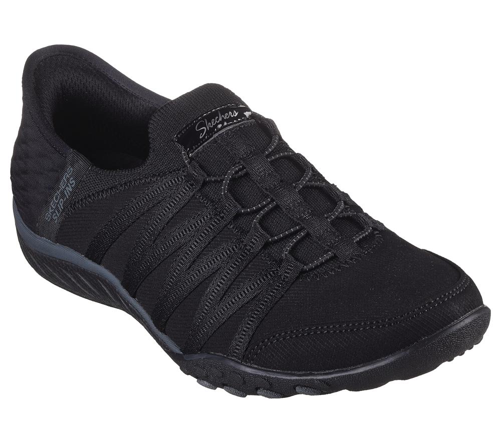 Women Skechers Slip-ins: Breathe-Easy - Roll-With-Me Slip On Shoes Black  USA |  2347-QIUBW